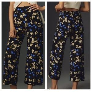 Anthropologie Maeve Colette Ponte Wide Leg Pants in Floral Blue Green | 30 Tall